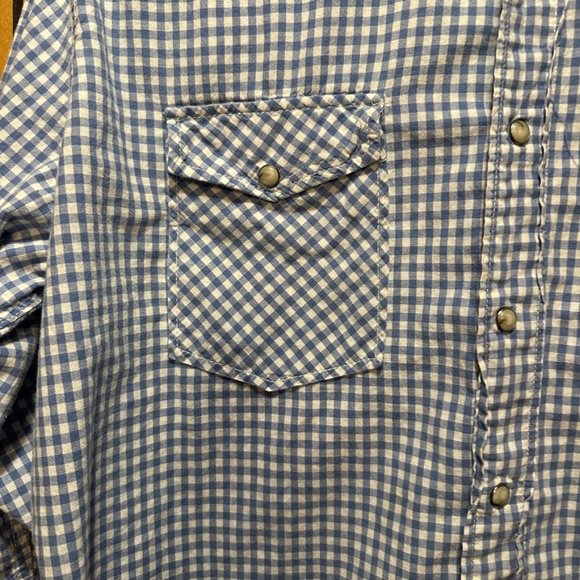 Jeffrey Max Long Sleeve Pearl Snap Buttons Shirt Gingham Light Blue Mens - Picture 6 of 9
